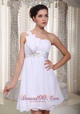 White Empire One Shoulder Mini-length Prom Dress