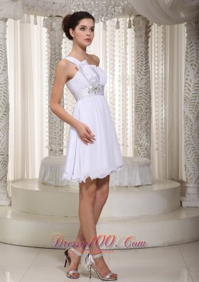 White Empire One Shoulder Mini-length Prom Dress