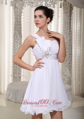 White Empire One Shoulder Mini-length Prom Dress