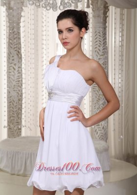 White Empire One Shoulder Mini-length Prom Dress