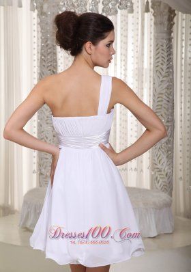 White Empire One Shoulder Mini-length Prom Dress