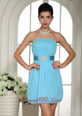 Baby Blue Ruched Bust Belt Homecoming Dress