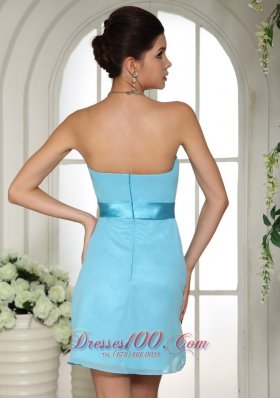 Baby Blue Ruched Bust Belt Homecoming Dress