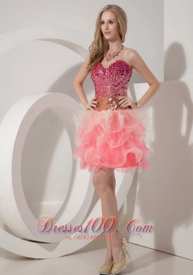 Two Tonal WatermelonCocktail Dress Beaded Bodice