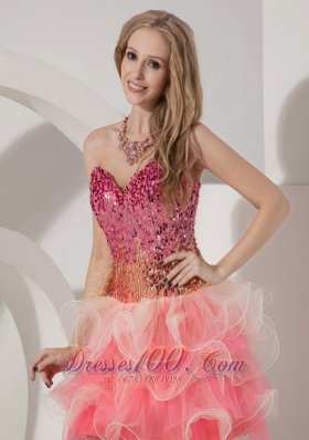 Two Tonal WatermelonCocktail Dress Beaded Bodice