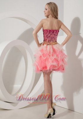 Two Tonal WatermelonCocktail Dress Beaded Bodice