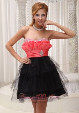 Watermelon and Black Mini-length Homecoming / Cocktail Dress