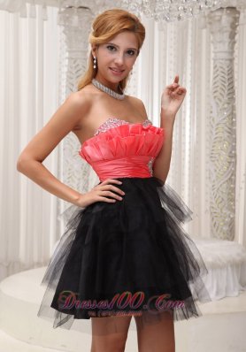 Watermelon and Black Mini-length Homecoming / Cocktail Dress