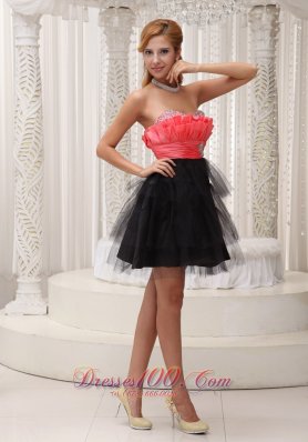 Watermelon and Black Mini-length Homecoming / Cocktail Dress