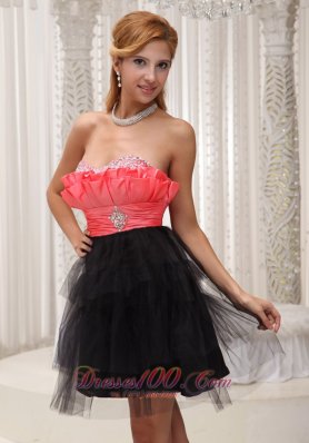 Watermelon and Black Mini-length Homecoming / Cocktail Dress