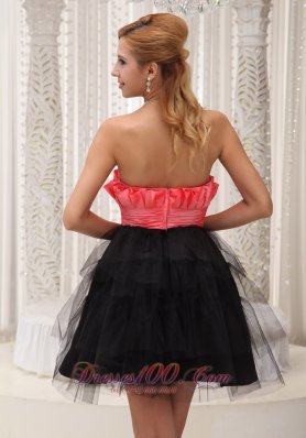 Watermelon and Black Mini-length Homecoming / Cocktail Dress