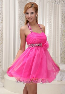 Beaded Halter Flower Prom / Cocktail Dress