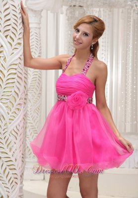 Beaded Halter Flower Prom / Cocktail Dress