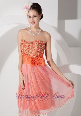 Floral Trimmed Short Prom Graduation Dress Beading Knee-length