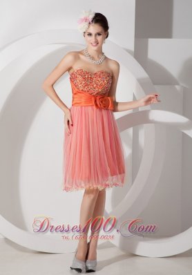 Floral Trimmed Short Prom Graduation Dress Beading Knee-length