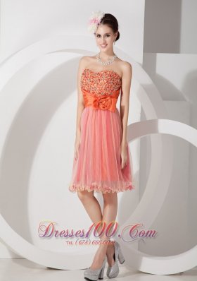 Floral Trimmed Short Prom Graduation Dress Beading Knee-length