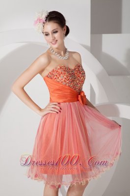 Floral Trimmed Short Prom Graduation Dress Beading Knee-length