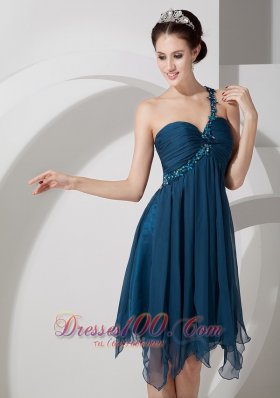 Peacock Green Empire One Shoulder Short Prom Party Dress