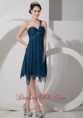 Peacock Green Empire One Shoulder Short Prom Party Dress