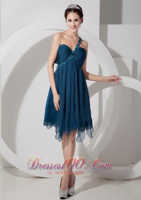 Peacock Green Empire One Shoulder Short Prom Party Dress