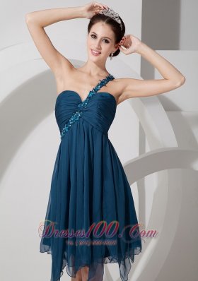 Peacock Green Empire One Shoulder Short Prom Party Dress