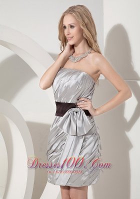 Silver Column Cocktail Dress Bow Mini-length