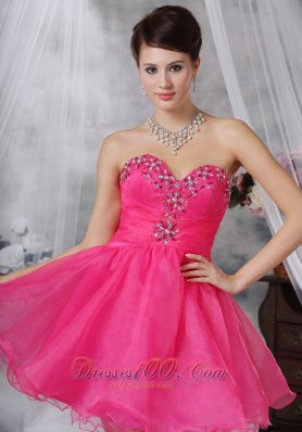 Hot Pink A-line Beading Prom Dress Sweetheart Mini