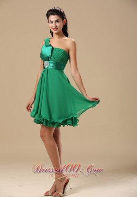 One Shoulder Bow Green Prom / Homecoming Dress