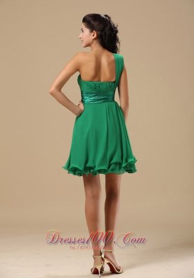 One Shoulder Bow Green Prom / Homecoming Dress