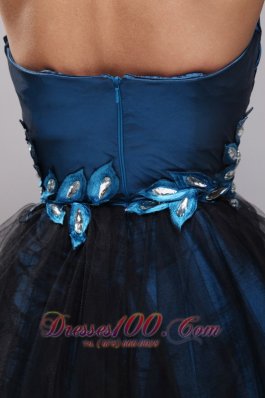 Navy Taffeta and Black Organza Prom Party Dres Mini