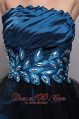 Navy Taffeta and Black Organza Prom Party Dres Mini