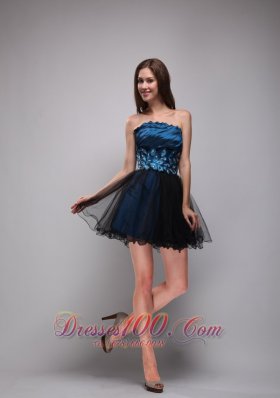 Navy Taffeta and Black Organza Prom Party Dres Mini