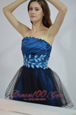 Navy Taffeta and Black Organza Prom Party Dres Mini