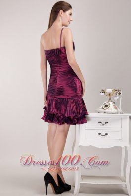 One Shoulder Knee-length Taffeta Ruffles Prom Dress