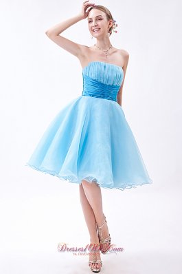 Baby Blue Knee-length Ruch Bridesmaid Dress