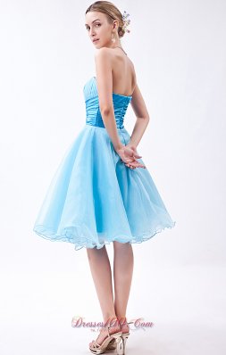 Baby Blue Knee-length Ruch Bridesmaid Dress