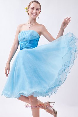 Baby Blue Knee-length Ruch Bridesmaid Dress