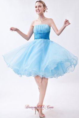 Baby Blue Knee-length Ruch Bridesmaid Dress