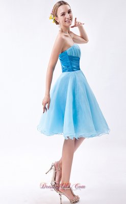 Baby Blue Knee-length Ruch Bridesmaid Dress