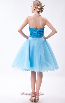 Baby Blue Knee-length Ruch Bridesmaid Dress