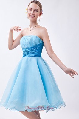 Baby Blue Knee-length Ruch Bridesmaid Dress