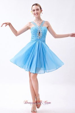 Empire V-neck with Keyhole Prom Dress Beading Mini