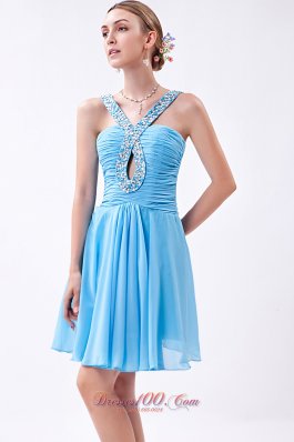 Empire V-neck with Keyhole Prom Dress Beading Mini