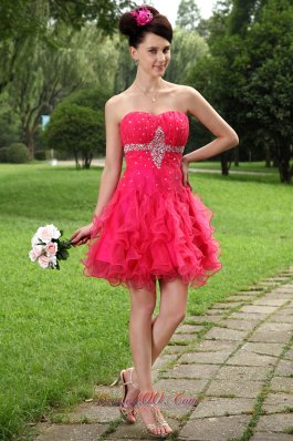 Coral Beading Cocktail Party Dress Winding Ruffles