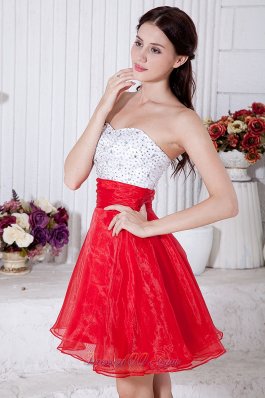 Red and White Prom / Homecoming Dress Beading Mini