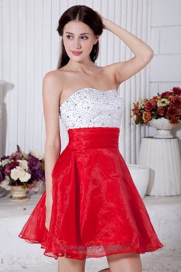 Red and White Prom / Homecoming Dress Beading Mini