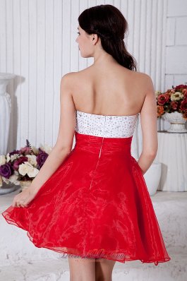 Red and White Prom / Homecoming Dress Beading Mini