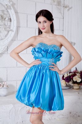 Aqua Fan Pattern Besiged Prom Dress Beading Mini