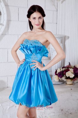 Aqua Fan Pattern Besiged Prom Dress Beading Mini