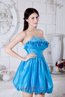 Aqua Fan Pattern Besiged Prom Dress Beading Mini